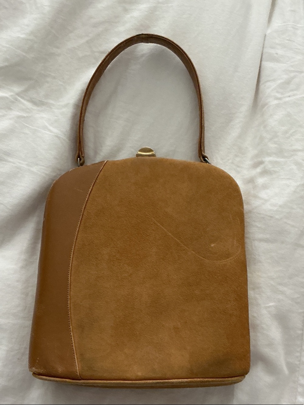 Classic Tan Suede Top-Handle Shoulder Bag